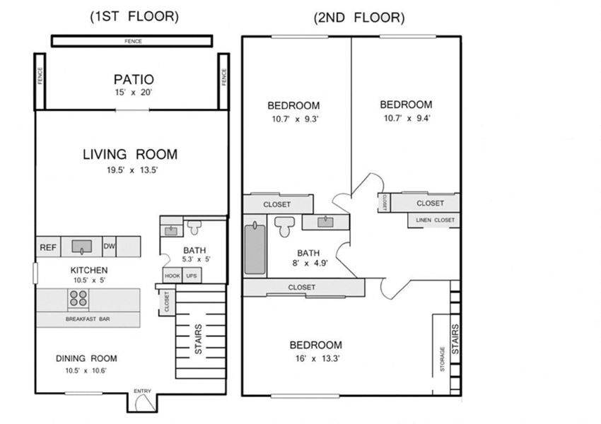 Wellington Court Townhomes 3x1.5 Floor Plan